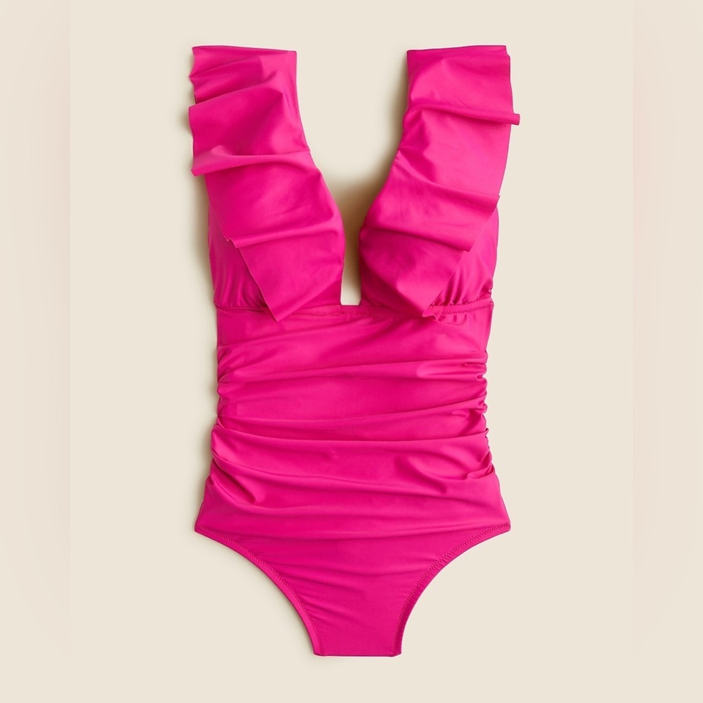 J. Crew Pink Ruffled One Piece Swimsuit